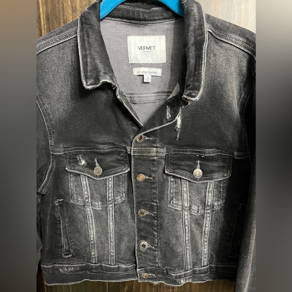 Vervet Los Angeles cropped puff sleeve trucker jean jacket size small - Picture 3 of 8